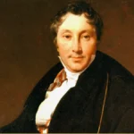 Detail of Ingres's 1823 portrait of Jacques-Louis Leblanc: a well-fed man in a dark fur-trimmed coat and white cravat looks calmly out at the viewer against a warm brown ground.